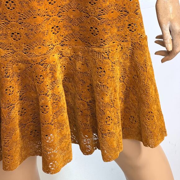 Boho Velvet Lace Dress Anthropologie Maeve Amis 12 Copper Drop Waist Flounced - Picture 3 of 15